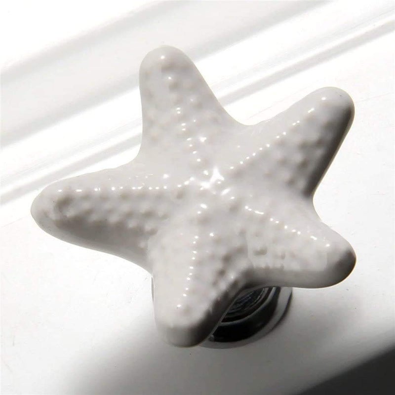 Joyindecor Ceramic Starfish Drawer Pulls Handles for Dresser Cupboard Wardrobe Cabinets Kitchen, Beach/Ocean Theme Cabinet Knobs, Sea Star Nautical Dresser Knobs, 12 Pack (White) - Image 2